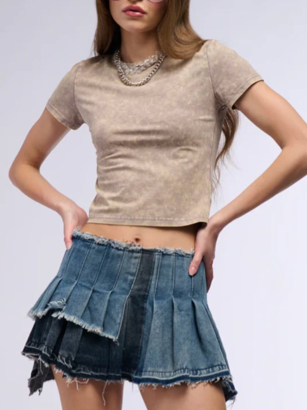 NWOT Tan Acid Wash Stretchy Baby Tee